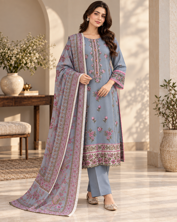Grey Embroidered Fency Lawn 3pc