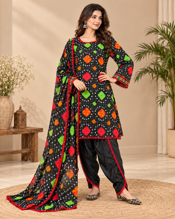 CHUNARI BLACK AND PURPLE WITH SAMOSA SHALWAR 3PC