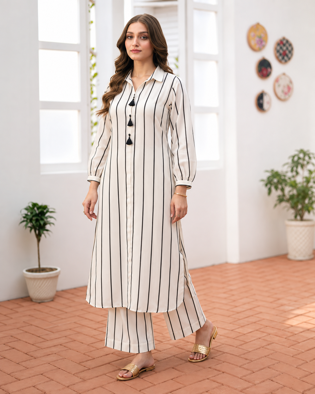 BLACK AND WHITE STRIPPED CORD SET