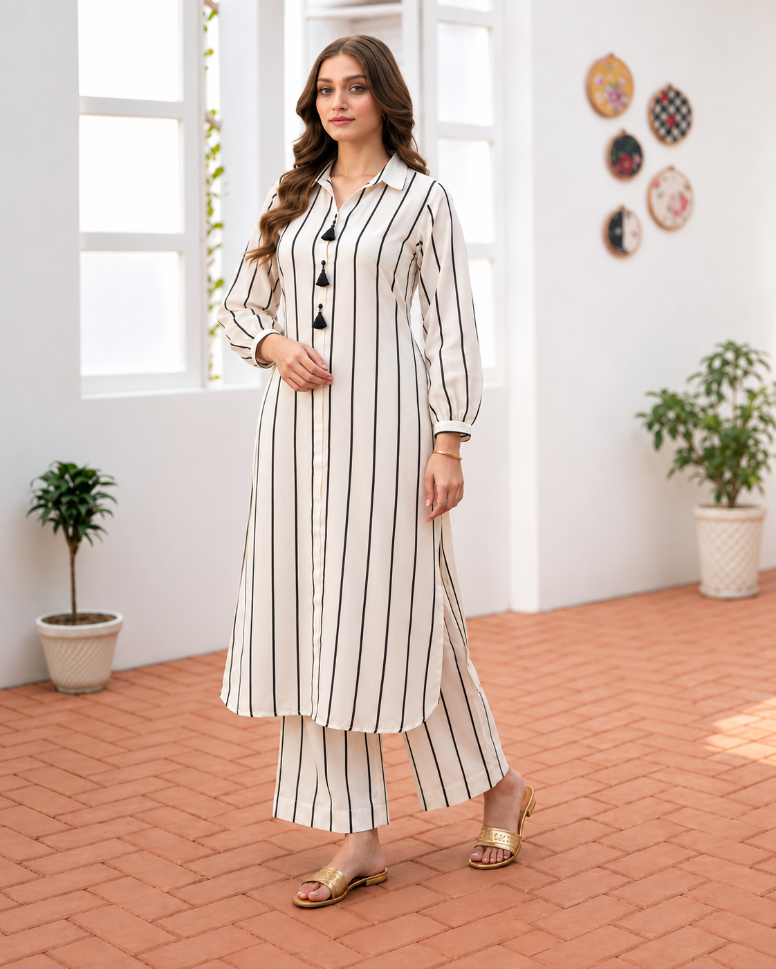 BLACK AND WHITE STRIPPED CORD SET