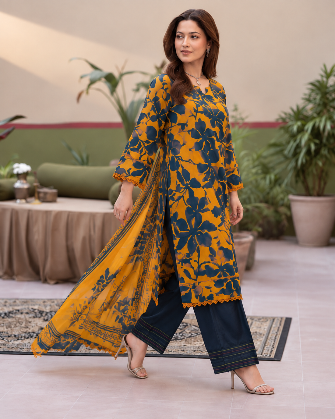 MUSTARD WITH ZINK PRINTED 3PC