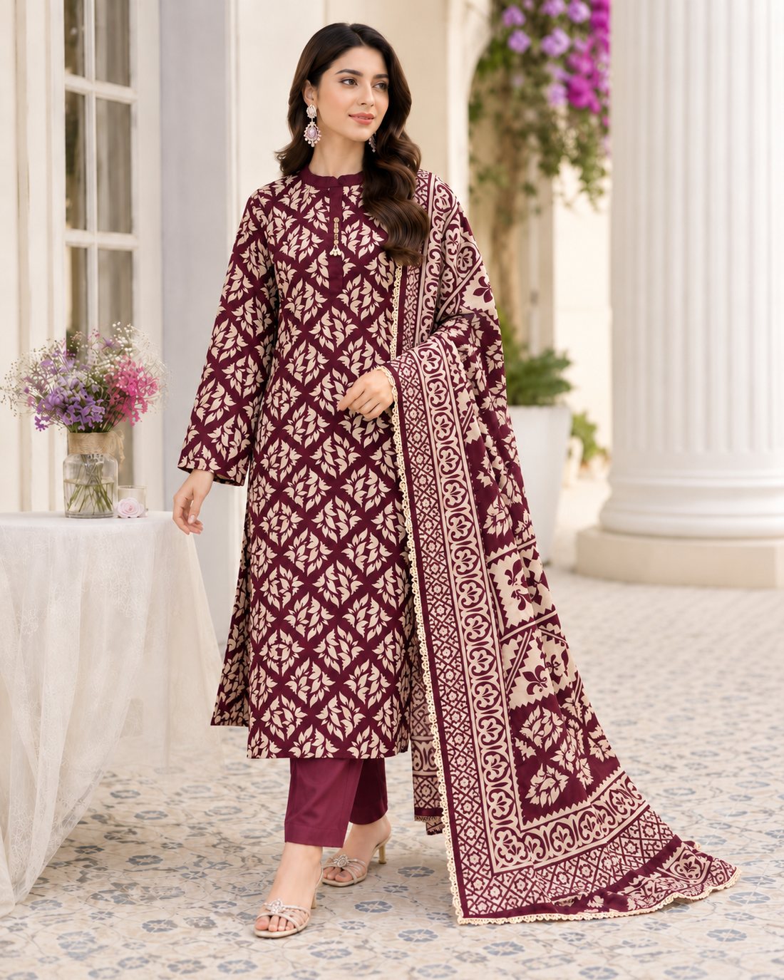 DARK BROWN WITH SKIN PRINT 3PC LAWN