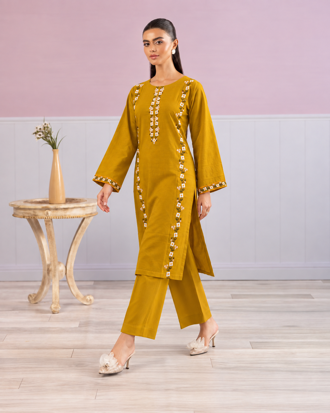 MUSTARD LAWN EMBROIDERED 2pc