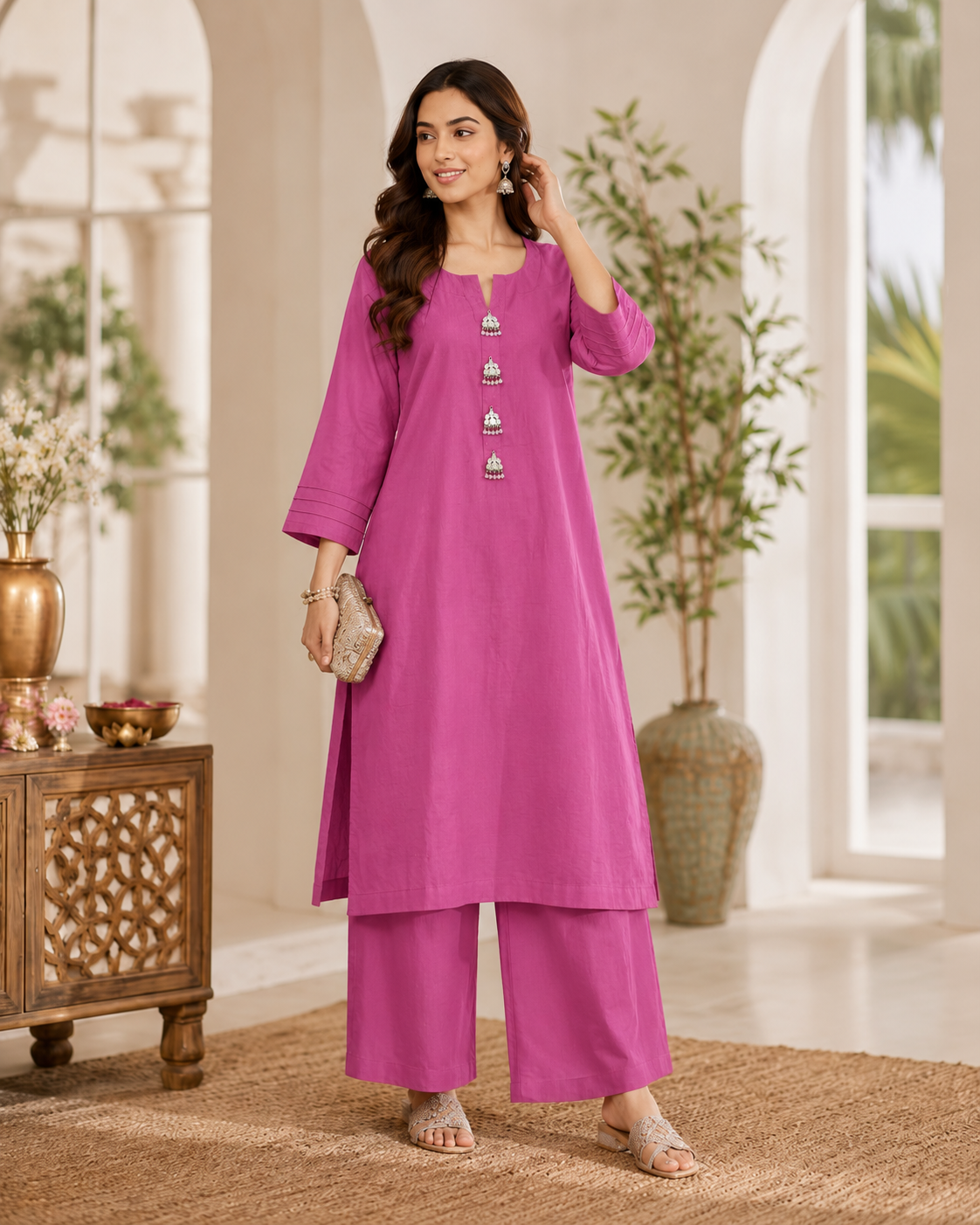 PURPLE 2PC LAWN WITH FANCY BUTTONS