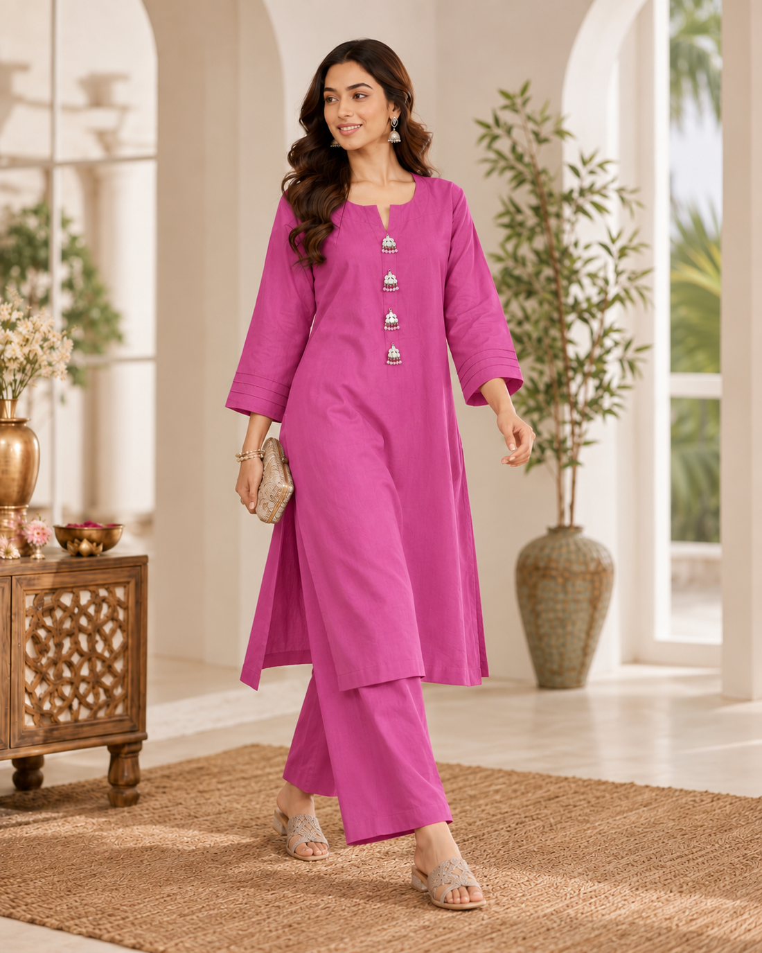 PURPLE 2PC LAWN WITH FANCY BUTTONS