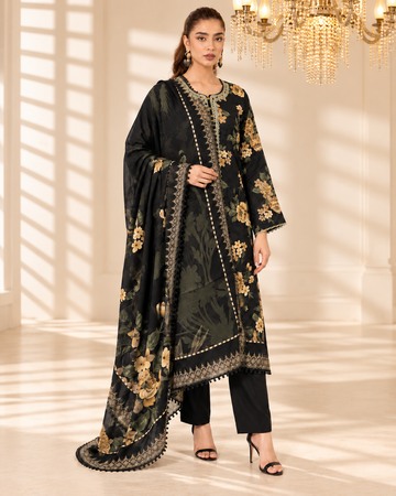BLACK WITH SKIN FLORAL PRINTED 3PC