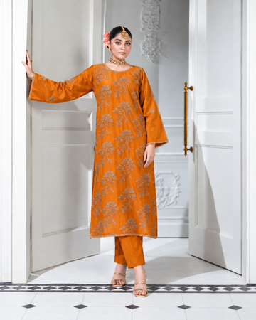 MUSTARD WITH SKIN EMBROIDERED 2PC
