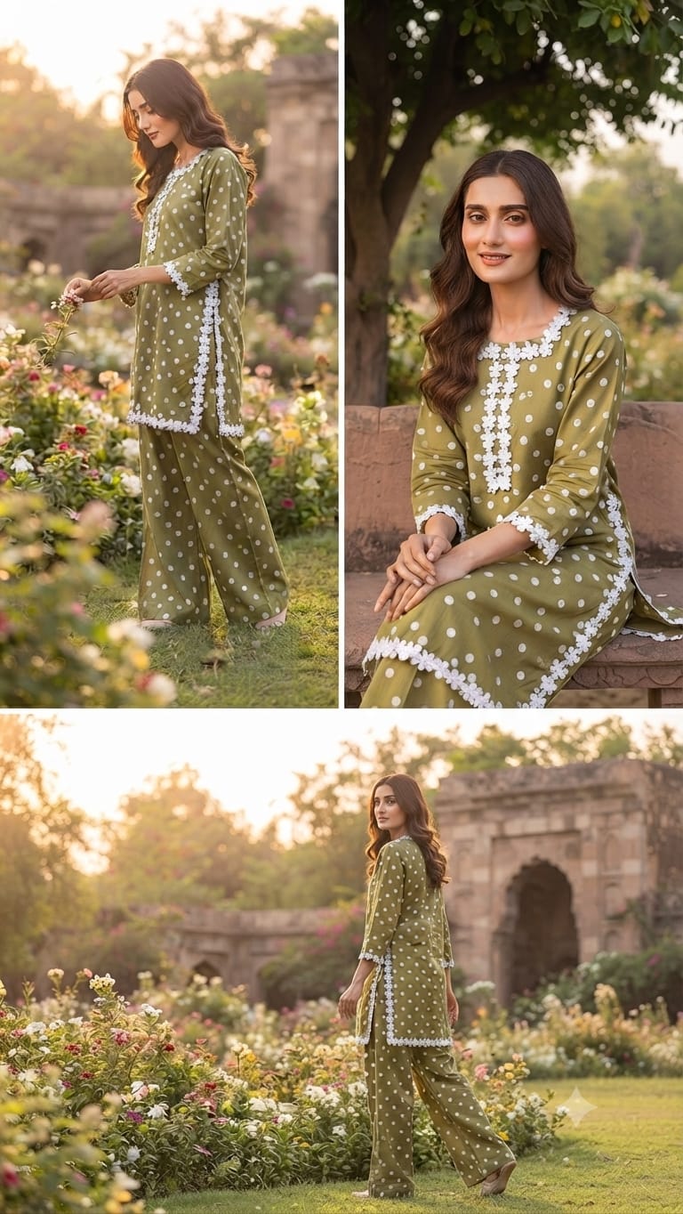 LIGHT MEHDI GREEN POLKA DOTS CORD SET