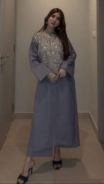 GREY WITH SKIN EMBROIDERED WITH MIRROR WORK